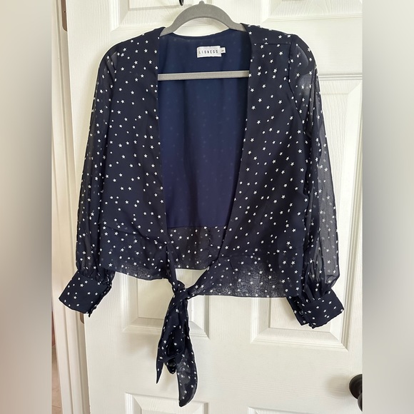Lioness Wrap Top in Navy Star Print - Picture 2 of 6